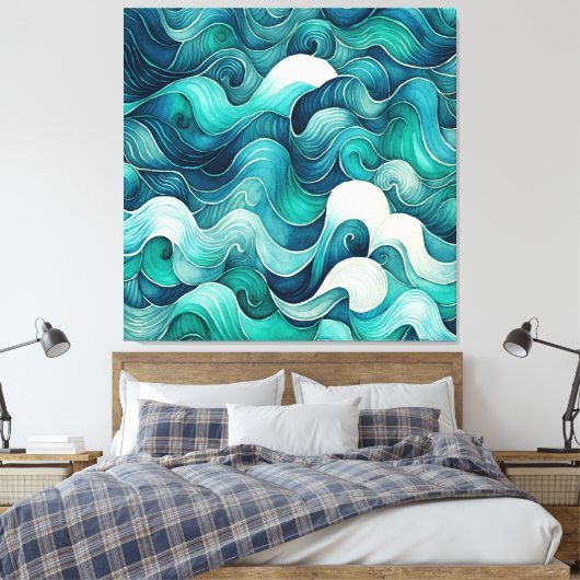 Abstrakte Wave Wall Art Large Canvas Print Leinwanddruck (Insitu (Schlafzimmer))
