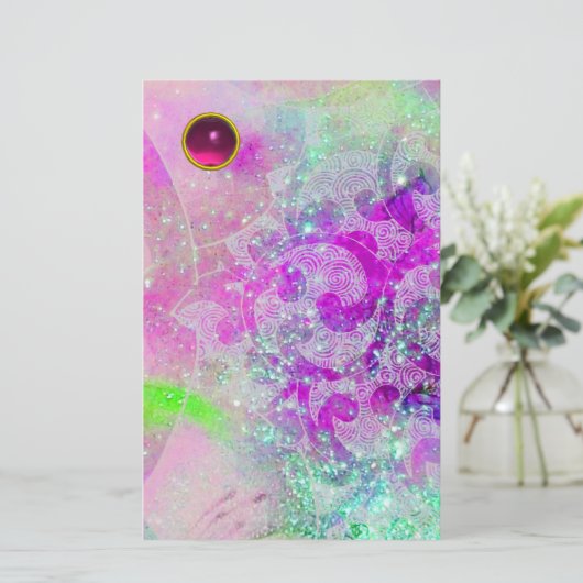 ABSTRAKTE WAVES Aquamarin blau, Lila Fuchsia Gemst Briefpapier (Stehend Vorderseite)