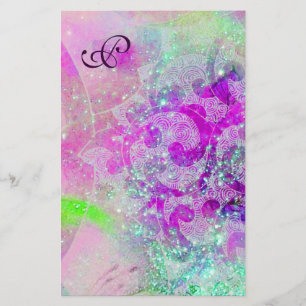 ABSTRAKTE WAVES Blau, Lila rosa Hochzeitsmonogramm Briefpapier