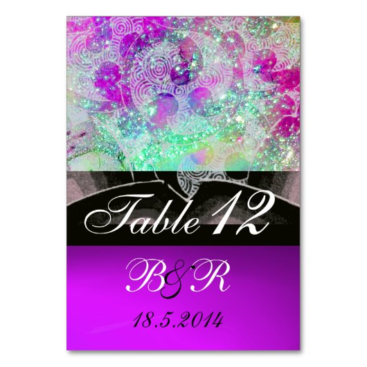 ABSTRAKTE WAVES Blau, Lila rosa Hochzeitsmonogramm Tischnummer (Rückseite)