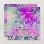 ABSTRAKTE WAVES Blue, Lila Pink Wedding Party Einladung (Vorne/Hinten)