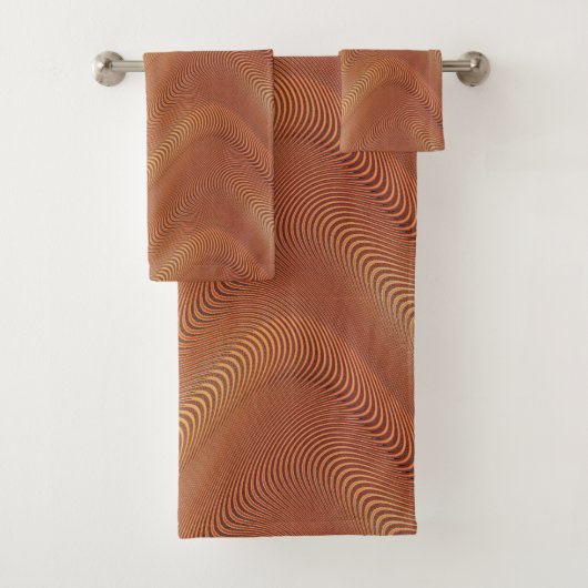 Abstrakte Waves Golden Brown Badetuch Set (Insitu)