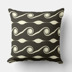 Abstrakte Waves in Dark Gray & Ivory Kissen