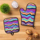 Abstrakte Waves Ofenhandschuh & Topflappen-Set (Oben Unten)