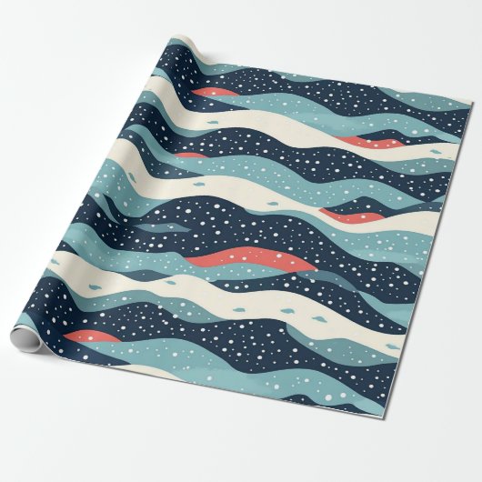 Abstrakte Wavy-Linien mit Schneeflockenpunkten Geschenkpapier (Ungerollt)