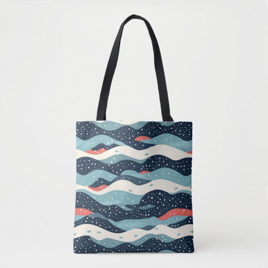 Abstrakte Wavy-Linien mit Schneeflockenpunkten Tasche (Vorderseite)