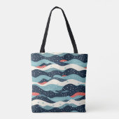 Abstrakte Wavy-Linien mit Schneeflockenpunkten Tasche (Rückseite)