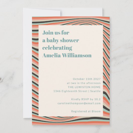 Abstrakte Wavy Stripes Aqua und Peach Baby Dusche Einladung (Vorderseite)