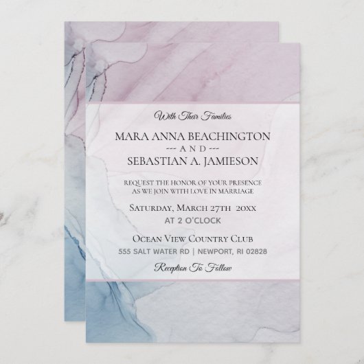 *~* Abstrakte weiche Pastell Dusty Rose Rosa Blau Einladung (Vorne/Hinten)