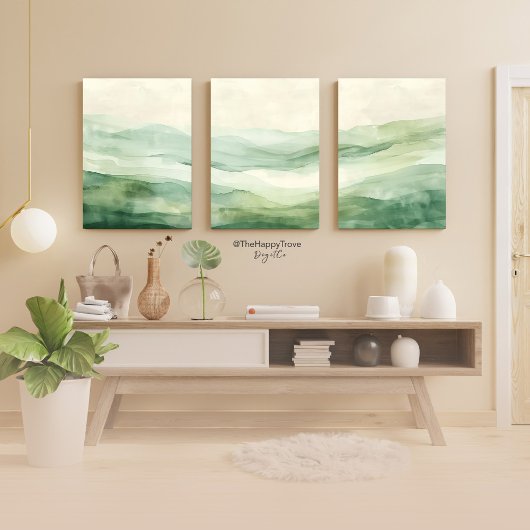 Abstrakte Weiden Grün & Beige Berge Print 1 von 3 Poster