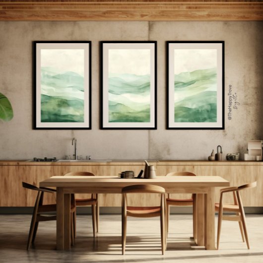 Abstrakte Weiden Grün & Beige Berge Print 2 von 3 Poster