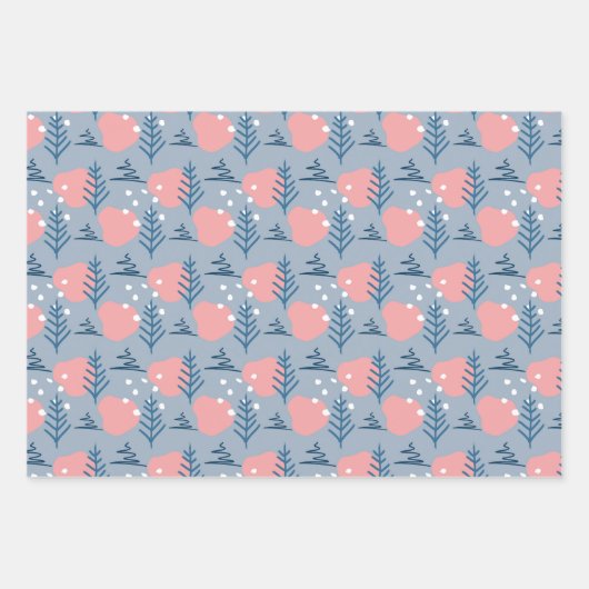 Abstrakte Weihnachten Blaue Rosa Sterne Schneefloc Geschenkpapier Set (Vorderseite)