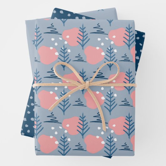 Abstrakte Weihnachten Blaue Rosa Sterne Schneefloc Geschenkpapier Set (Beispiel)