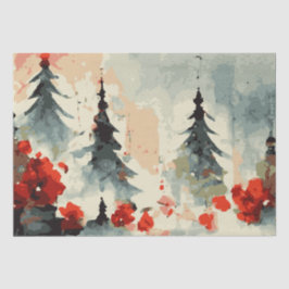 Abstrakte Weihnachtsbäume 4 Aquarellen Seidenpapier