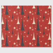 Abstrakte Weihnachtsbäume im Roten Hintergrund Geschenkpapier (Flach)