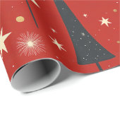 Abstrakte Weihnachtsbäume im Roten Hintergrund Geschenkpapier (Rolleneckpunkt)