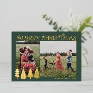 Abstrakte Weihnachtsbaumen Zwei Foto Gold Folien Feiertagskarte