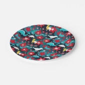 Abstrakte Weihnachtsdinosaurier in Retro-Farben Pappteller (Schrägansicht)