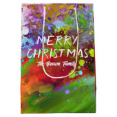 Abstrakte Weihnachtskunst Rot und Grün Mittlere Geschenktüte (Rückseite)