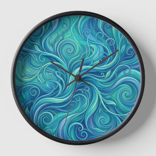 Abstrakte Weinreben-Ozean-Blau-Kunstuhren Uhr