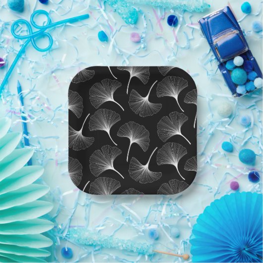 Abstrakte, weiße Blätter Pappteller (Party)