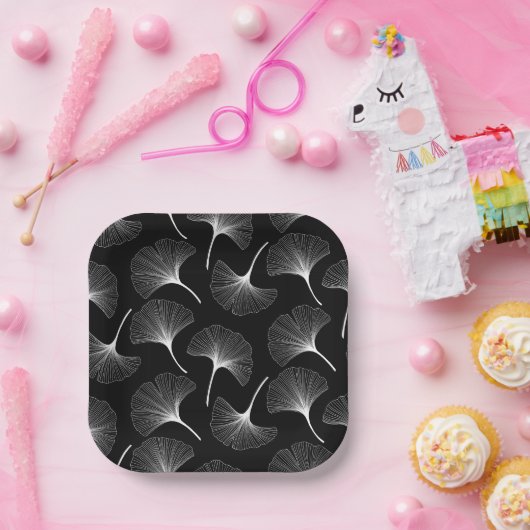 Abstrakte, weiße Blätter Pappteller (Party)