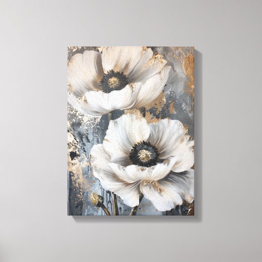 Abstrakte weiße Blume, goldgelb und grau Leinwanddruck (Vorderseite)
