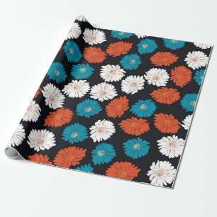 Abstrakte weiße, rote und blaue Blumen Geschenkpapier