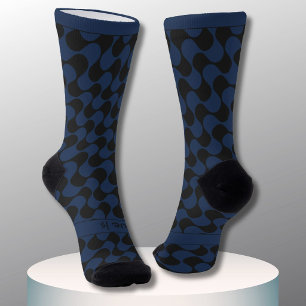 Abstrakte Wellen Blau und Schwarz mit Text Socken