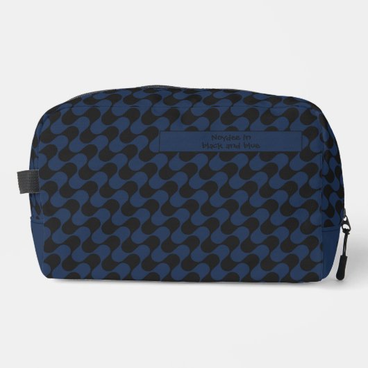 Abstrakte Wellen Blau und Schwarz mit Text Waschbeutel (Vorderseite)