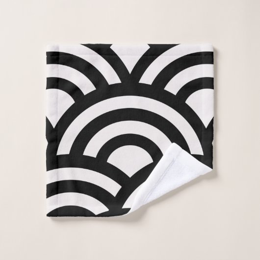 Abstrakte Wellen, Bögen, schwarze und weiße Linien Badhandtuch Set (Waschlappen)