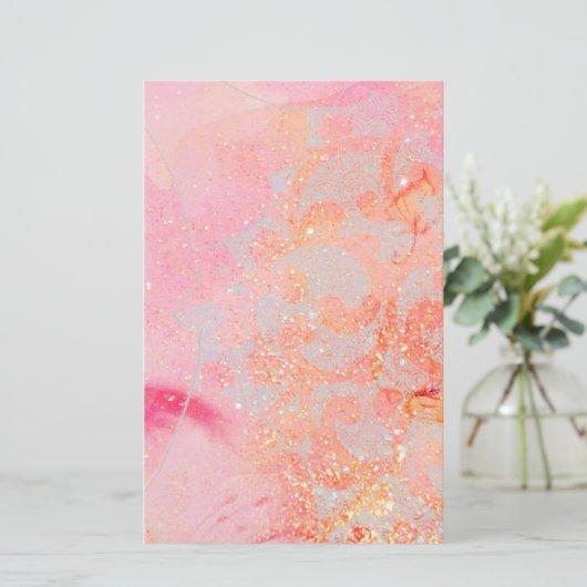 ABSTRAKTE WELLEN,GOLDORANGE GLITZERN,WIRBEL BRIEFPAPIER (Stehend Vorderseite)