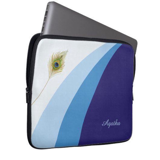 Abstrakte Wellen in blauen Farbtönen und Pfauenfed Laptopschutzhülle (Vorne Rechts)