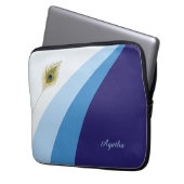 Abstrakte Wellen in blauen Farbtönen und Pfauenfed Laptopschutzhülle (Vorderseite Links)