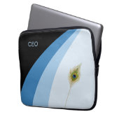 Abstrakte Wellen in blauen Farbtönen und Pfauenfed Laptopschutzhülle (Vorderseite Links)