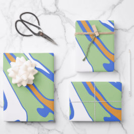 Abstrakte Wellen in Grün, Blau, Orange und Weiß Geschenkpapier Set