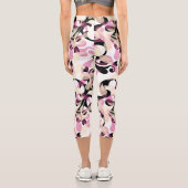 Abstrakte Wellen mit Curly Black Pink Capri Leggings (Rückseite)