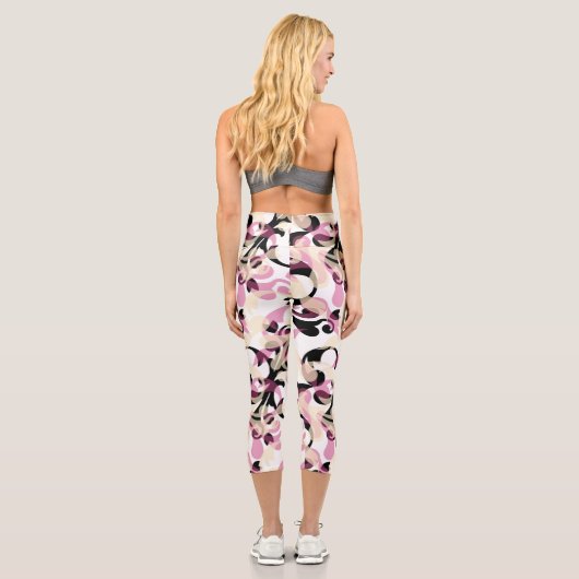 Abstrakte Wellen mit Curly Black Pink Capri Leggings (Rückseite)