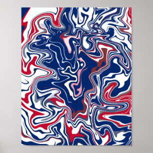 Abstrakte Wellen mit Rot, Blau und Weiß Poster