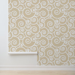 Abstrakte Wellen Muster Beige Weißer Ozean Tapete