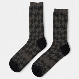 Abstrakte Wellen Schwarz und Grau mit Text Socken