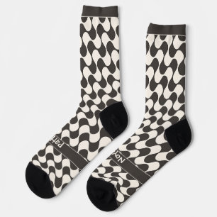 Abstrakte Wellen Schwarz-Weiß mit Text Socken