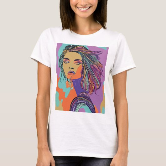 Abstrakte Whimsical Face Farbenfrohe Künstlerische T-Shirt (Vorderseite)