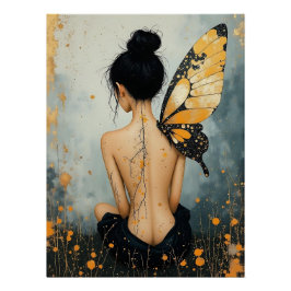 Abstrakte Whimsical-Frau und Schmetterling Poster