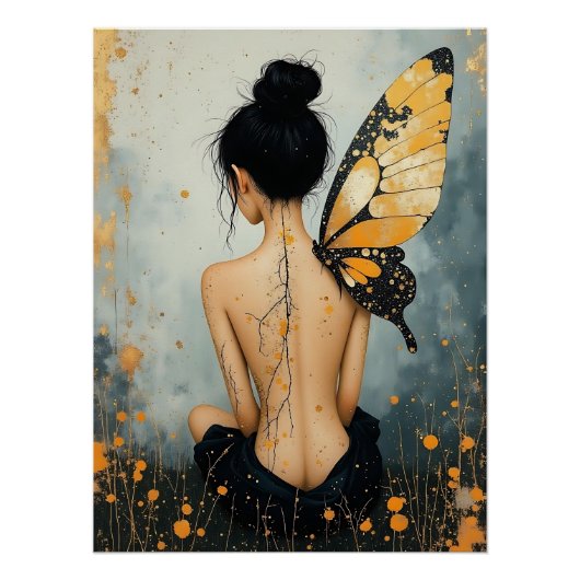Abstrakte Whimsical-Frau und Schmetterling Poster (Vorderseite)