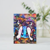 Abstrakte Whimsical Pinguin Familie Blumenfarben Postkarte (Stehend Vorderseite)