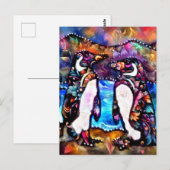 Abstrakte Whimsical Pinguin Familie Blumenfarben Postkarte (Vorne/Hinten)