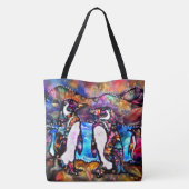 Abstrakte Whimsical Pinguin Familie Blumenfarben Tasche (Rückseite)