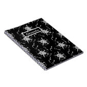 Abstrakte White Line Art Blume auf Black Notebook Notizblock (Rechte Seite)