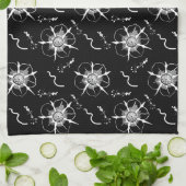 Abstrakte White Line Art Blume auf schwarz Geschirrtuch (Gefaltet)